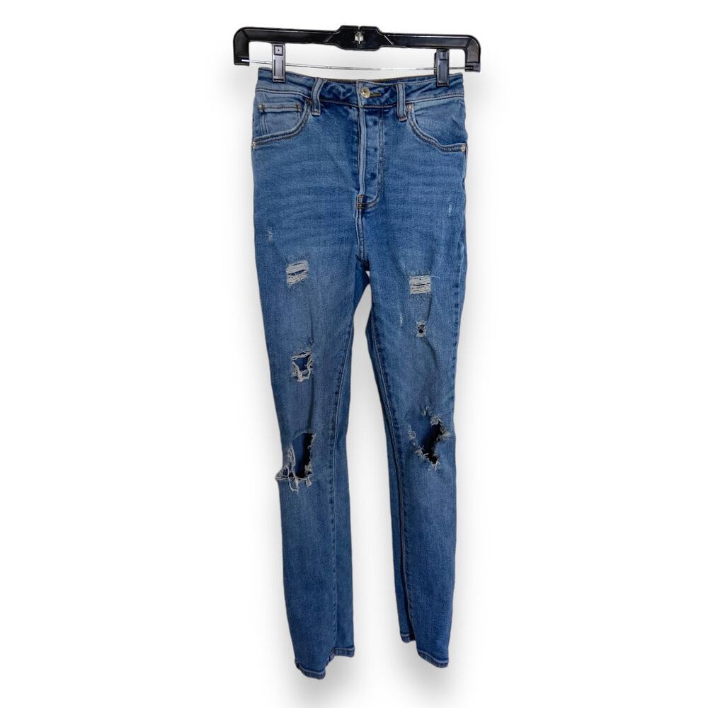 Forever 21 Womens Jeans Size 24 Skinny Ripped Destroyed Destructed Holes Blue‎